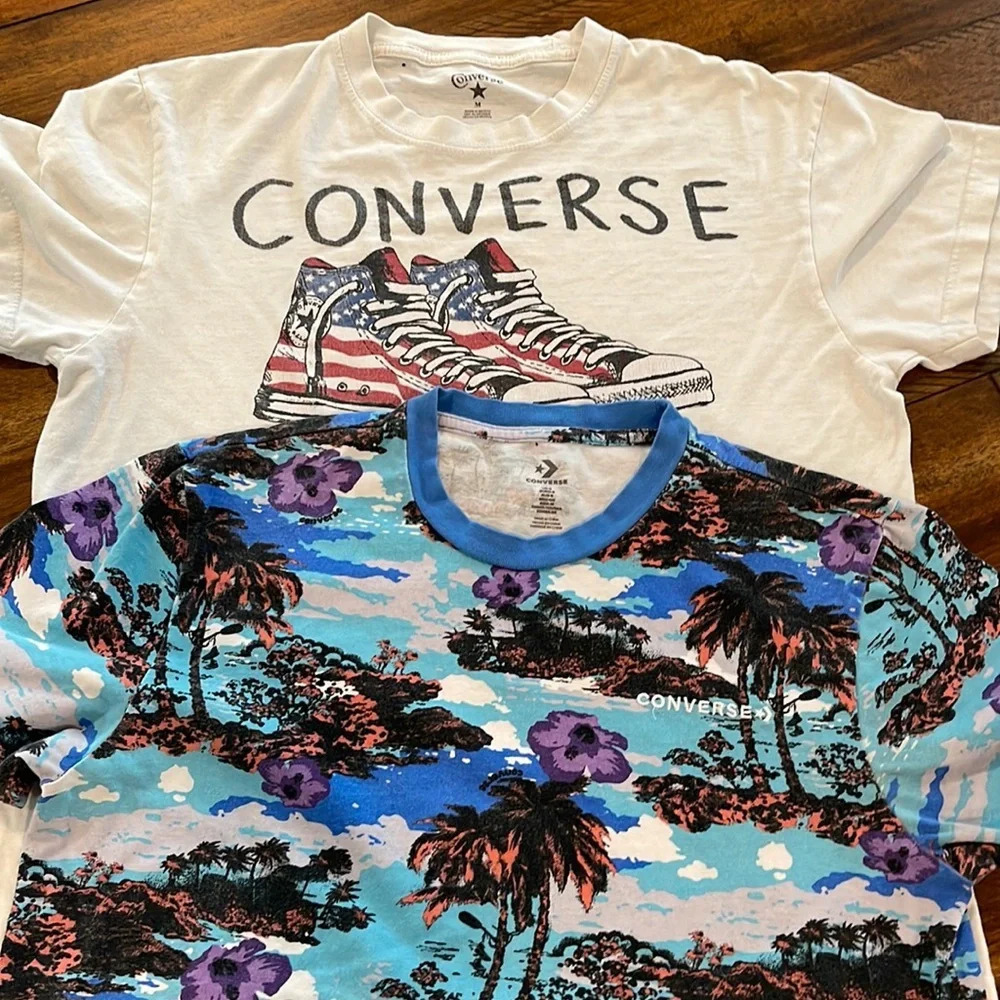 2 Converse Tees Island Palm Trees T-shirt size Small Converse Shoes tee …